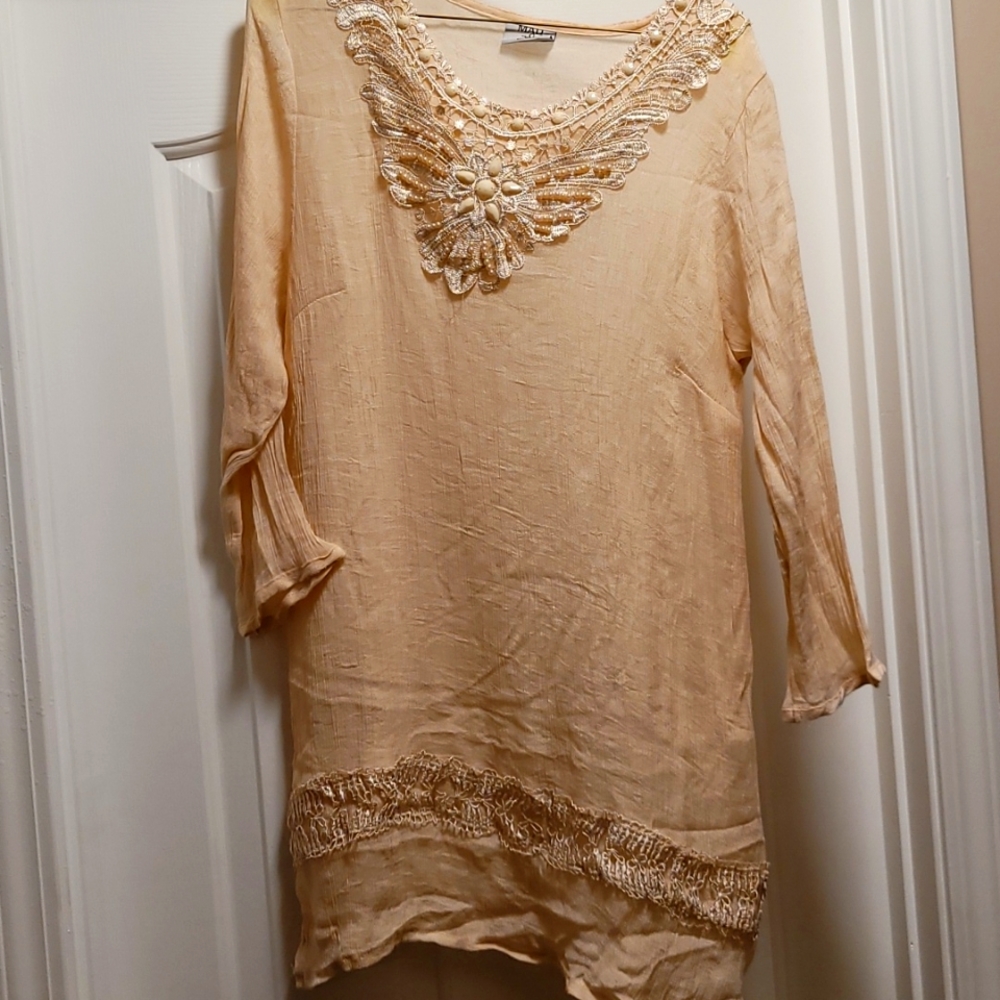 Mad Style Large Ivory Tunic with Beaded & Lace Detail